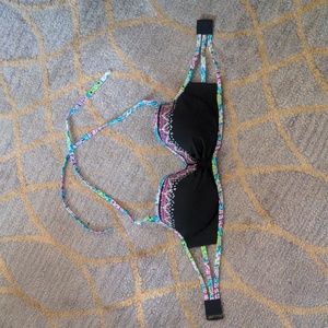 Victoria's Secret Boho Embroidery Black Strappy Bandeau swim top, 32DD